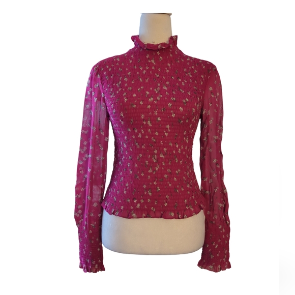 Rag & bone Blouse long sleeve color Hot Pink size XS/TP Floral - Picture 1 of 5